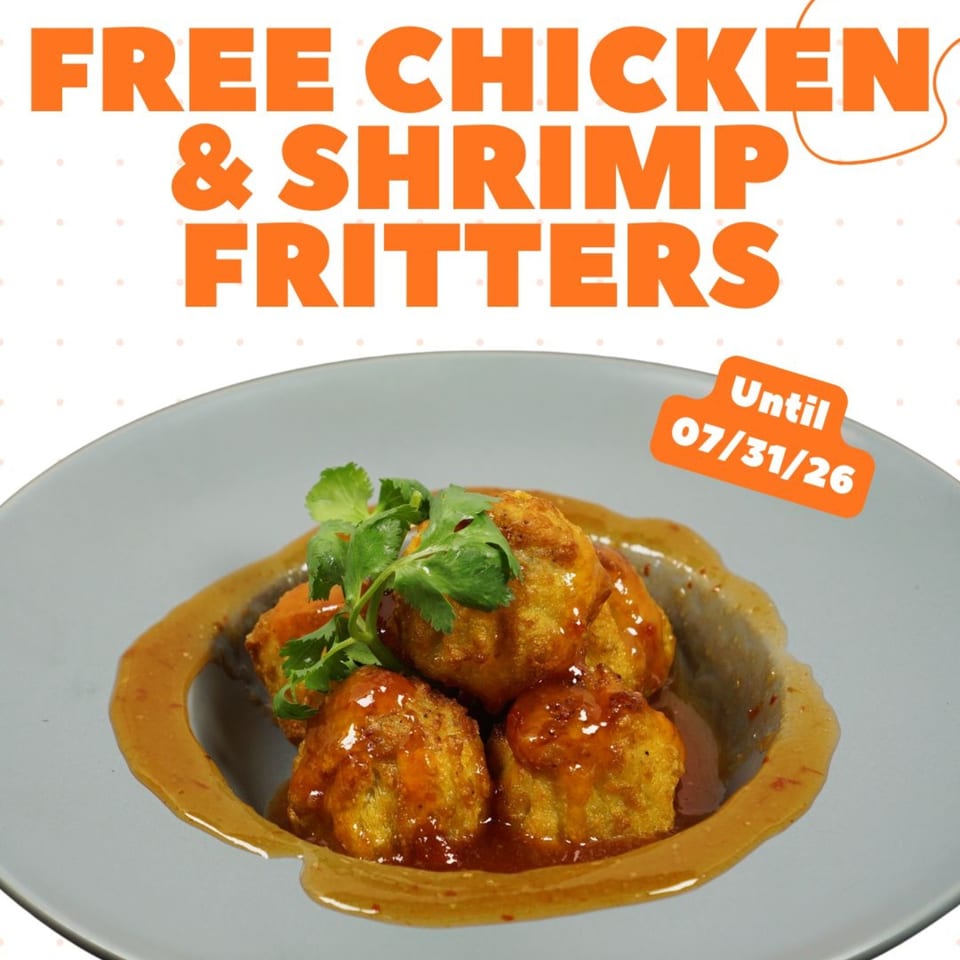 Free Chicken & Shrimp Fritter? Yes, please!